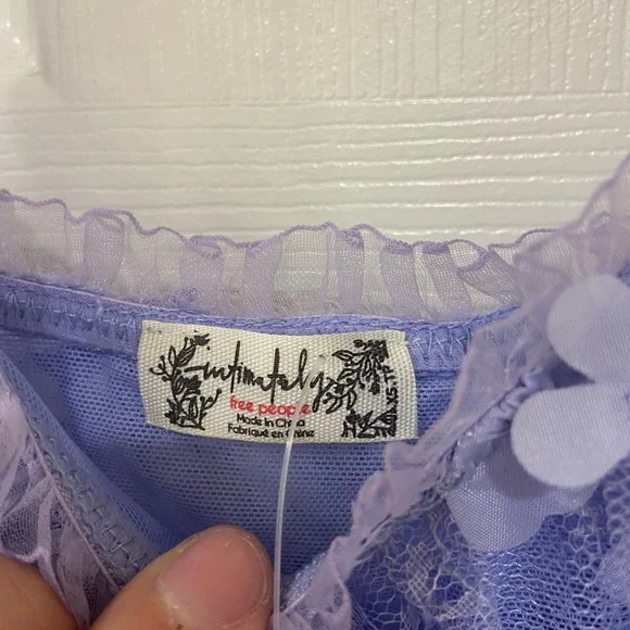 New 2 pc Free People Lavender Chemise Floral Appliqué Dress with Panties